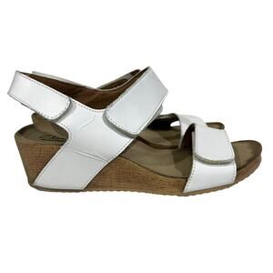 Clarks Women Annadel Bari Sandal Size 9 M Black Leather Cork Wedge Heel Platform